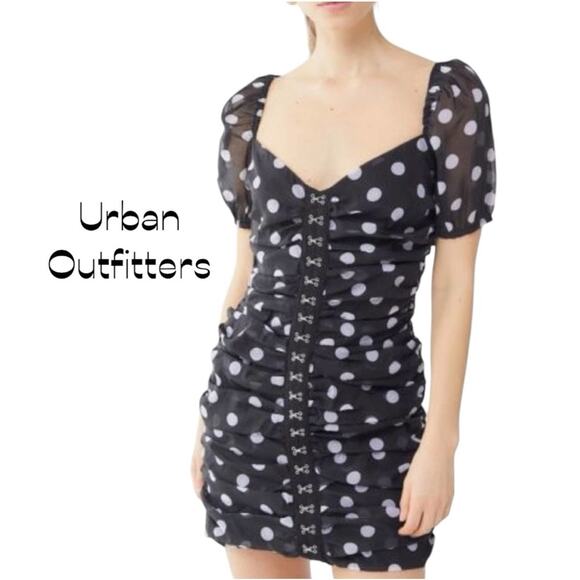 Urban Outfitters Sheer Black W White Polka Dots BodyCon Mini Dress NWOT Size SP - Picture 1 of 13